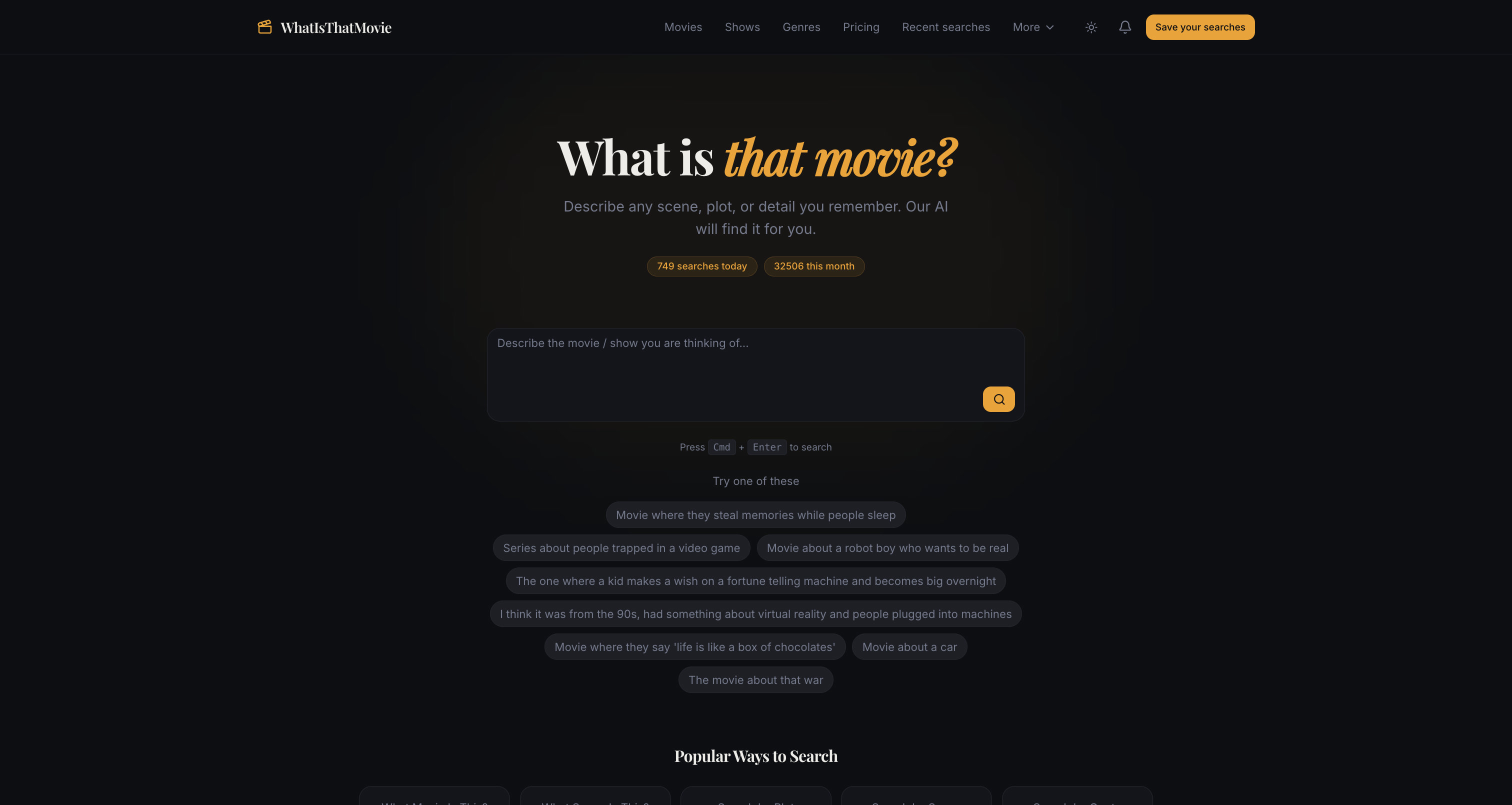 The WhatIsThatMovie search box where you describe a scene in plain words